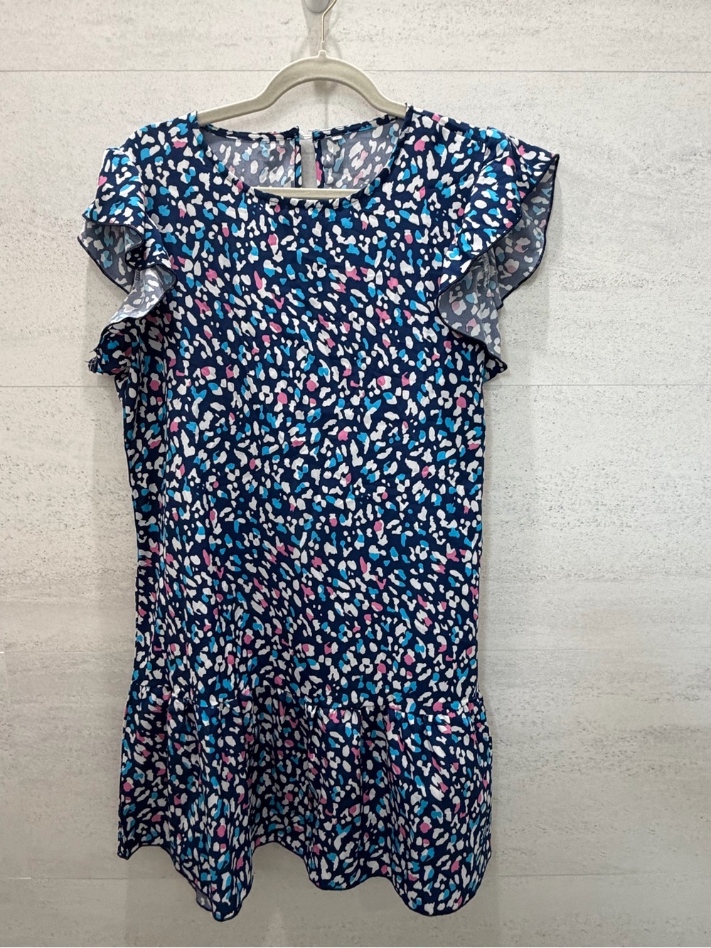 Women's Navy Blue Print Flutter Sleeve Casual Dress
